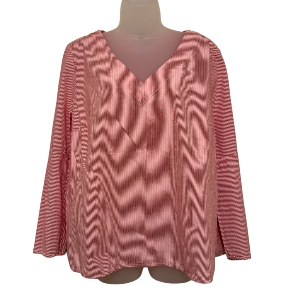 Tommy Hilfiger V-Neck 100% Cotton Blouse Bell Sleeves Size XL